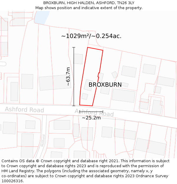 BROXBURN, HIGH HALDEN, ASHFORD, TN26 3LY: Plot and title map