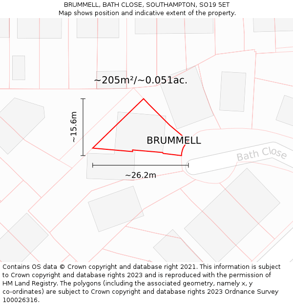 BRUMMELL, BATH CLOSE, SOUTHAMPTON, SO19 5ET: Plot and title map