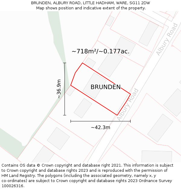 BRUNDEN, ALBURY ROAD, LITTLE HADHAM, WARE, SG11 2DW: Plot and title map