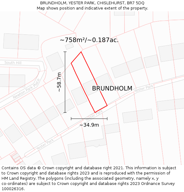 BRUNDHOLM, YESTER PARK, CHISLEHURST, BR7 5DQ: Plot and title map