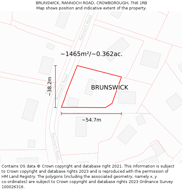 BRUNSWICK, RANNOCH ROAD, CROWBOROUGH, TN6 1RB: Plot and title map
