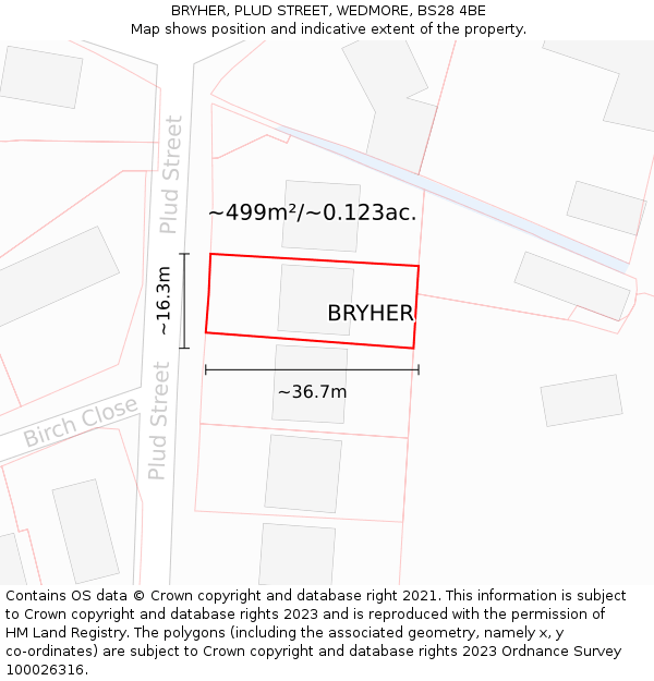 BRYHER, PLUD STREET, WEDMORE, BS28 4BE: Plot and title map