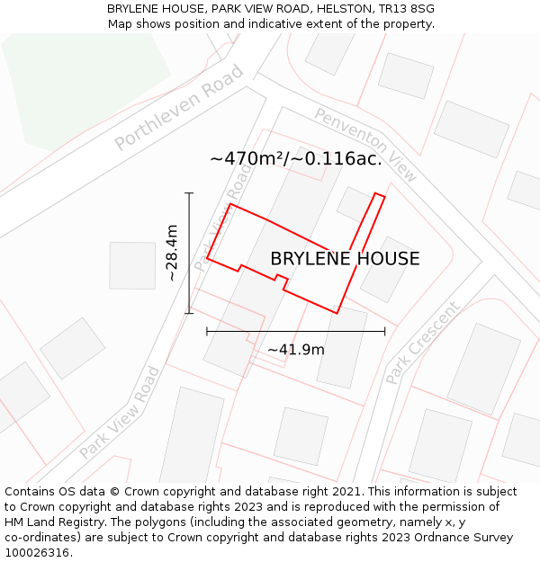 BRYLENE HOUSE, PARK VIEW ROAD, HELSTON, TR13 8SG: Plot and title map