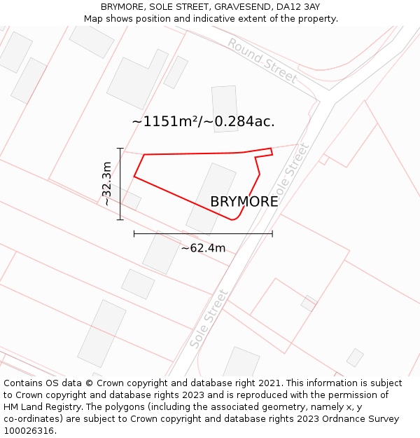 BRYMORE, SOLE STREET, GRAVESEND, DA12 3AY: Plot and title map