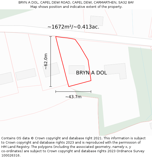 BRYN A DOL, CAPEL DEWI ROAD, CAPEL DEWI, CARMARTHEN, SA32 8AY: Plot and title map