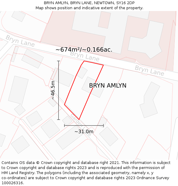 BRYN AMLYN, BRYN LANE, NEWTOWN, SY16 2DP: Plot and title map