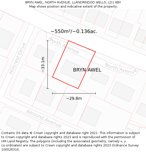 BRYN AWEL, NORTH AVENUE, LLANDRINDOD WELLS, LD1 6BY: Plot and title map