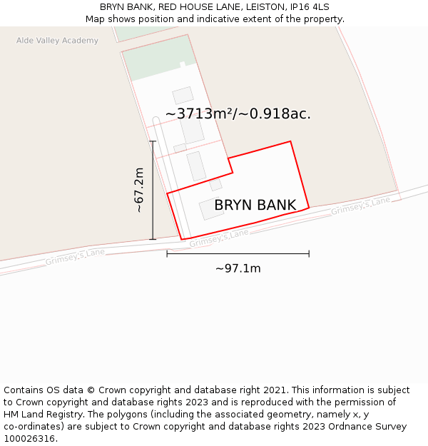 BRYN BANK, RED HOUSE LANE, LEISTON, IP16 4LS: Plot and title map