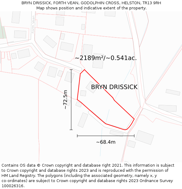 BRYN DRISSICK, FORTH VEAN, GODOLPHIN CROSS, HELSTON, TR13 9RH: Plot and title map