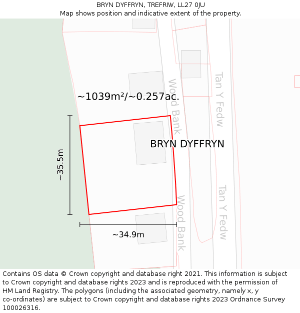 BRYN DYFFRYN, TREFRIW, LL27 0JU: Plot and title map