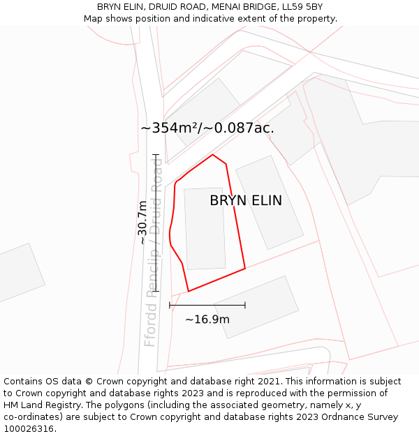 BRYN ELIN, DRUID ROAD, MENAI BRIDGE, LL59 5BY: Plot and title map