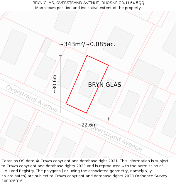 BRYN GLAS, OVERSTRAND AVENUE, RHOSNEIGR, LL64 5QQ: Plot and title map