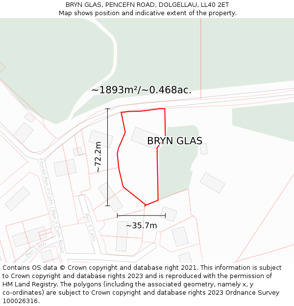 BRYN GLAS, PENCEFN ROAD, DOLGELLAU, LL40 2ET: Plot and title map