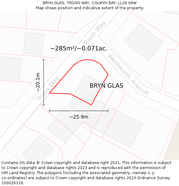 BRYN GLAS, TROON WAY, COLWYN BAY, LL29 6AW: Plot and title map