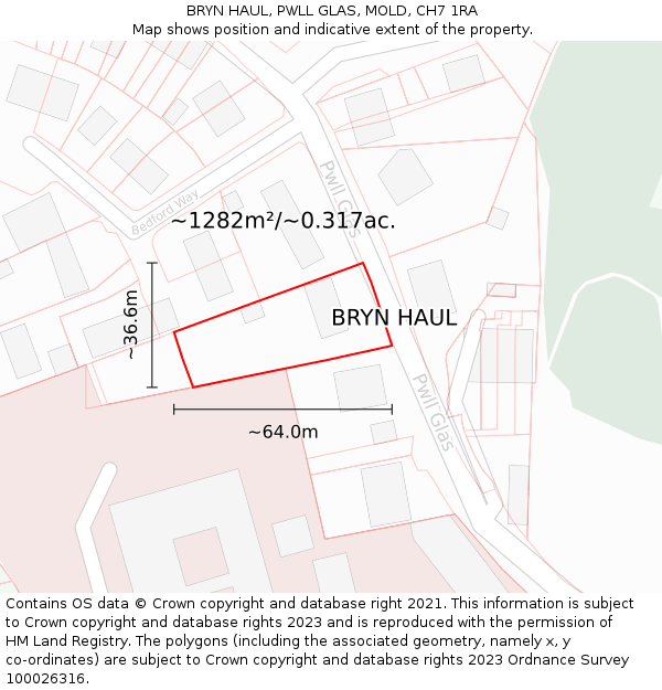BRYN HAUL, PWLL GLAS, MOLD, CH7 1RA: Plot and title map