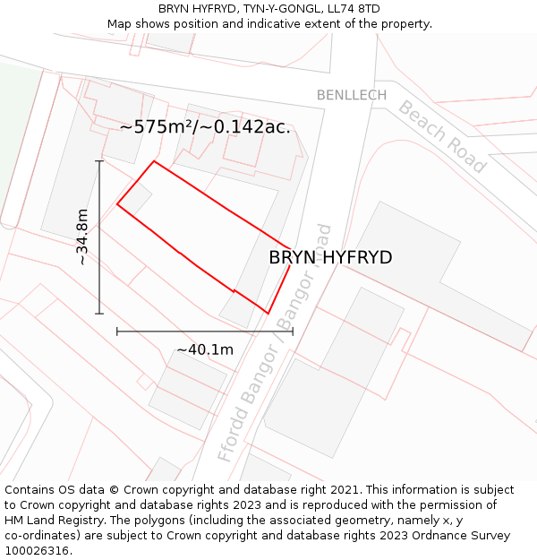 BRYN HYFRYD, TYN-Y-GONGL, LL74 8TD: Plot and title map