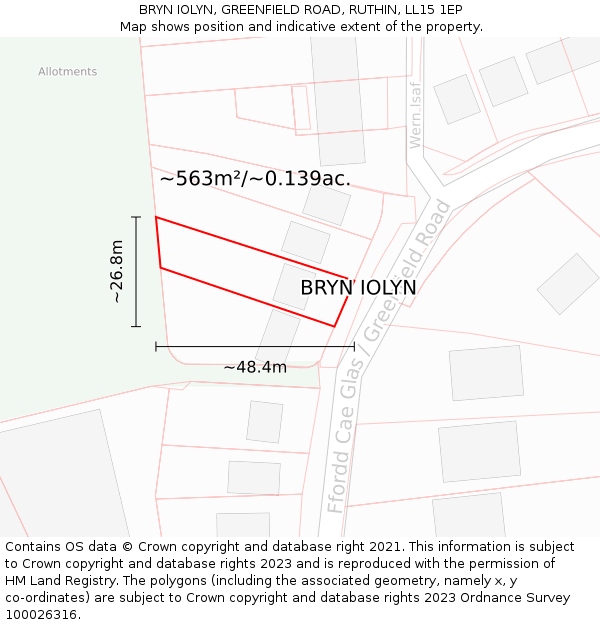 BRYN IOLYN, GREENFIELD ROAD, RUTHIN, LL15 1EP: Plot and title map