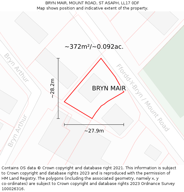 BRYN MAIR, MOUNT ROAD, ST ASAPH, LL17 0DF: Plot and title map