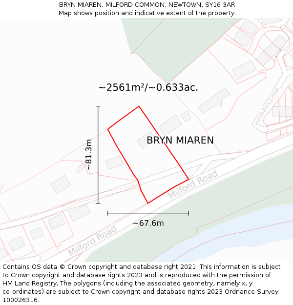 BRYN MIAREN, MILFORD COMMON, NEWTOWN, SY16 3AR: Plot and title map