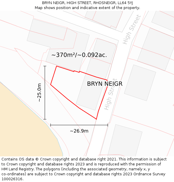 BRYN NEIGR, HIGH STREET, RHOSNEIGR, LL64 5YJ: Plot and title map