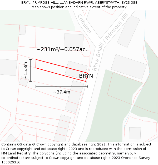 BRYN, PRIMROSE HILL, LLANBADARN FAWR, ABERYSTWYTH, SY23 3SE: Plot and title map