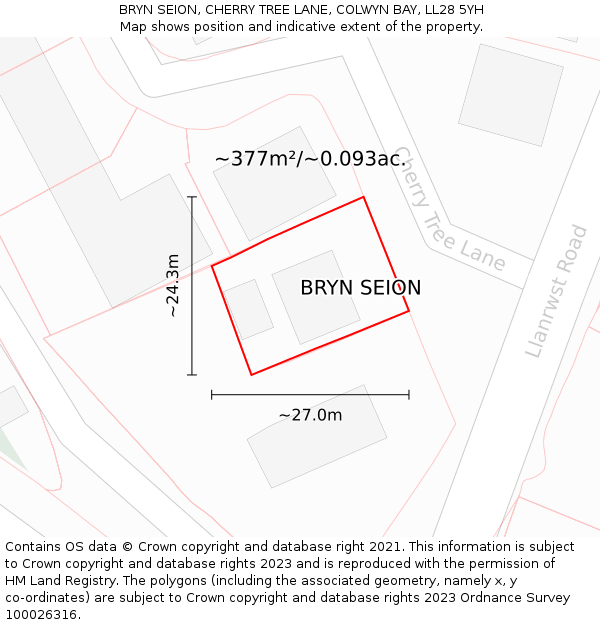 BRYN SEION, CHERRY TREE LANE, COLWYN BAY, LL28 5YH: Plot and title map