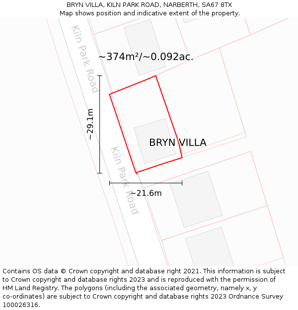 BRYN VILLA, KILN PARK ROAD, NARBERTH, SA67 8TX: Plot and title map