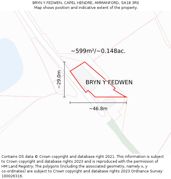 BRYN Y FEDWEN, CAPEL HENDRE, AMMANFORD, SA18 3RS: Plot and title map