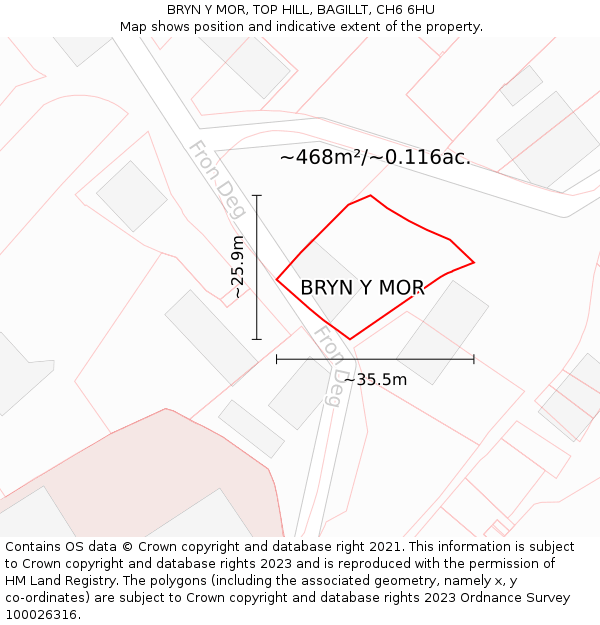 BRYN Y MOR, TOP HILL, BAGILLT, CH6 6HU: Plot and title map