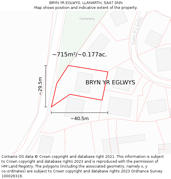 BRYN YR EGLWYS, LLANARTH, SA47 0NN: Plot and title map