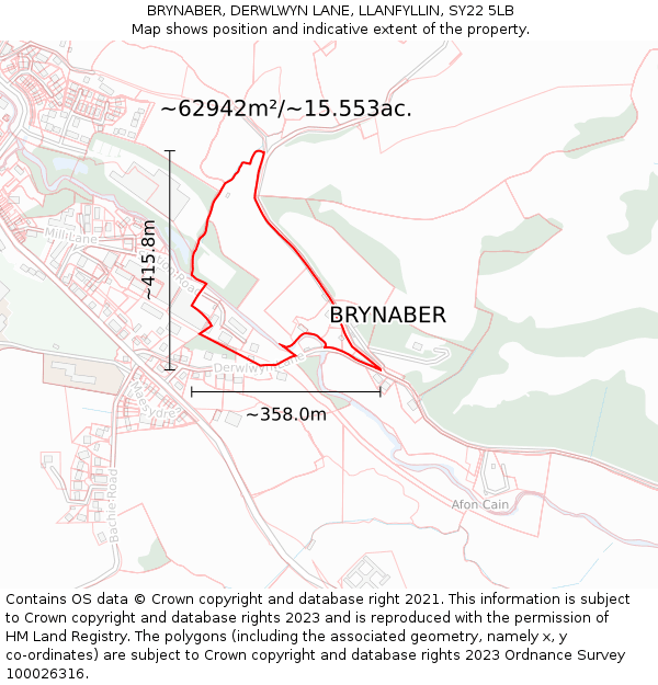 BRYNABER, DERWLWYN LANE, LLANFYLLIN, SY22 5LB: Plot and title map