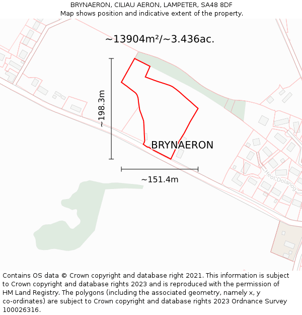 BRYNAERON, CILIAU AERON, LAMPETER, SA48 8DF: Plot and title map