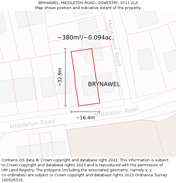 BRYNAWEL, MIDDLETON ROAD, OSWESTRY, SY11 2LA: Plot and title map