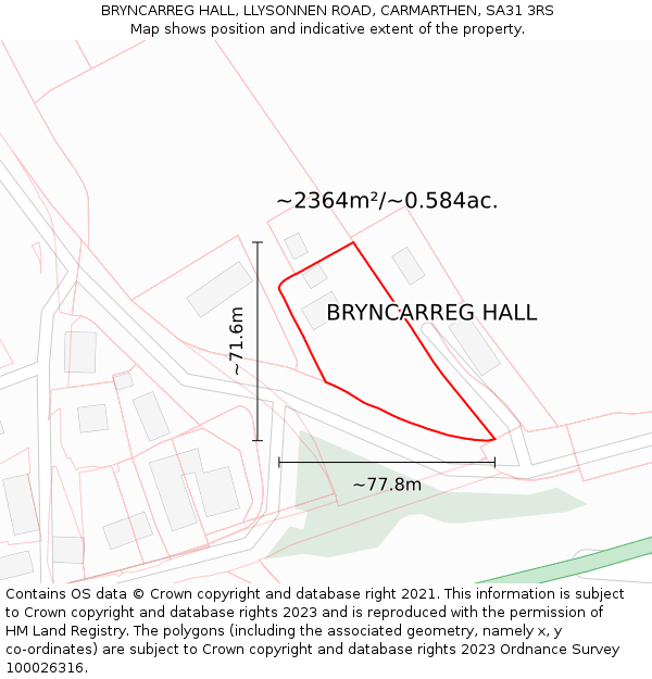 BRYNCARREG HALL, LLYSONNEN ROAD, CARMARTHEN, SA31 3RS: Plot and title map