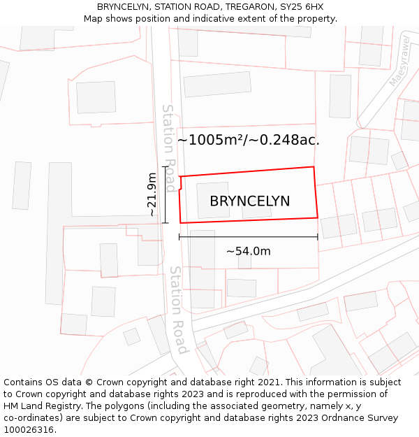 BRYNCELYN, STATION ROAD, TREGARON, SY25 6HX: Plot and title map