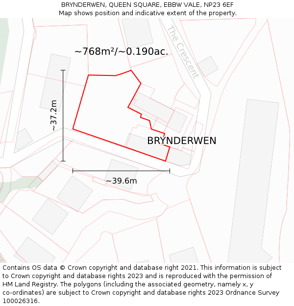 BRYNDERWEN, QUEEN SQUARE, EBBW VALE, NP23 6EF: Plot and title map