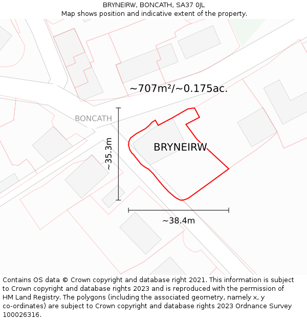 BRYNEIRW, BONCATH, SA37 0JL: Plot and title map