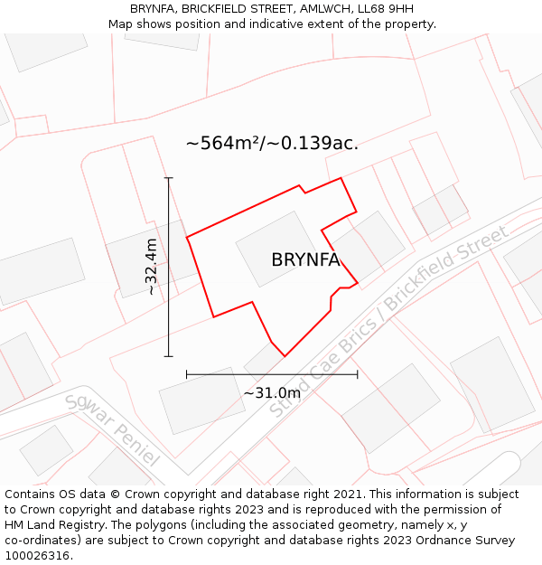BRYNFA, BRICKFIELD STREET, AMLWCH, LL68 9HH: Plot and title map