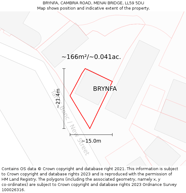 BRYNFA, CAMBRIA ROAD, MENAI BRIDGE, LL59 5DU: Plot and title map