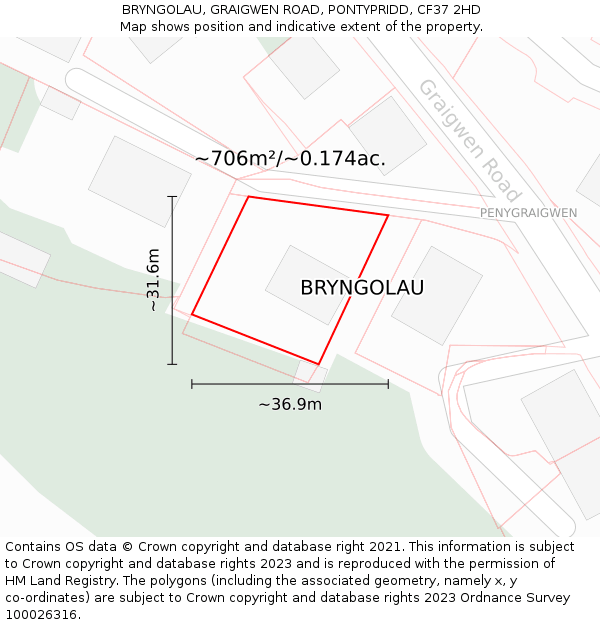 BRYNGOLAU, GRAIGWEN ROAD, PONTYPRIDD, CF37 2HD: Plot and title map