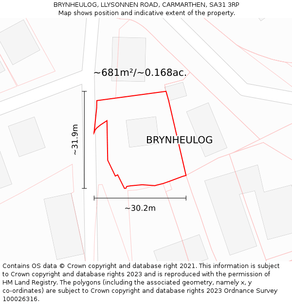 BRYNHEULOG, LLYSONNEN ROAD, CARMARTHEN, SA31 3RP: Plot and title map
