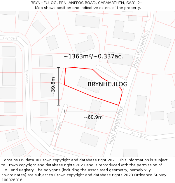 BRYNHEULOG, PENLANFFOS ROAD, CARMARTHEN, SA31 2HL: Plot and title map