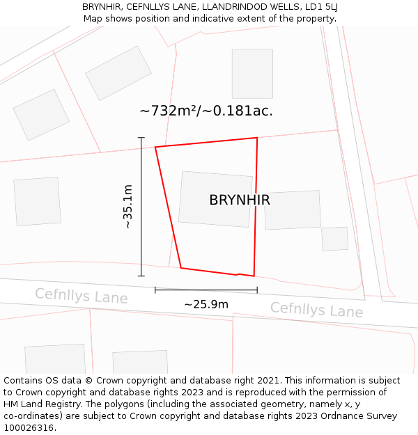 BRYNHIR, CEFNLLYS LANE, LLANDRINDOD WELLS, LD1 5LJ: Plot and title map