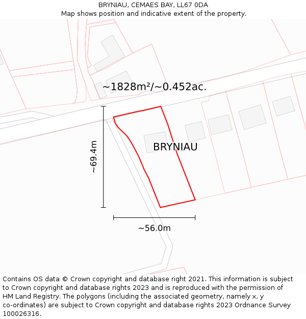 BRYNIAU, CEMAES BAY, LL67 0DA: Plot and title map