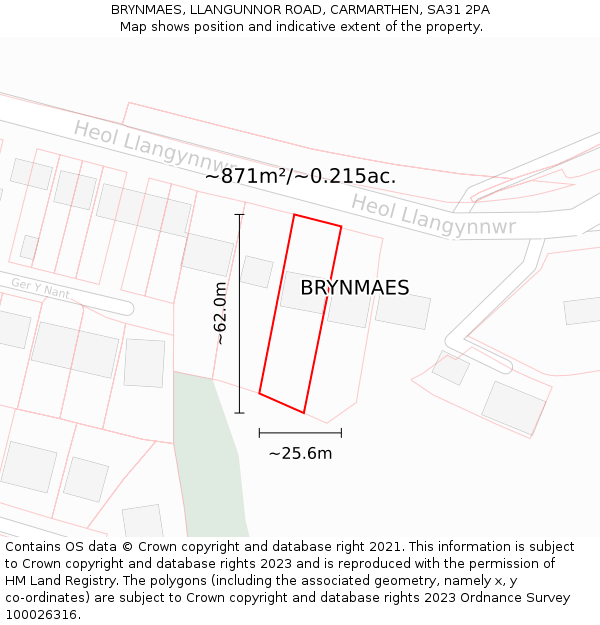 BRYNMAES, LLANGUNNOR ROAD, CARMARTHEN, SA31 2PA: Plot and title map