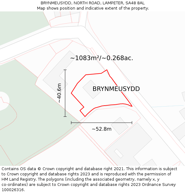 BRYNMEUSYDD, NORTH ROAD, LAMPETER, SA48 8AL: Plot and title map