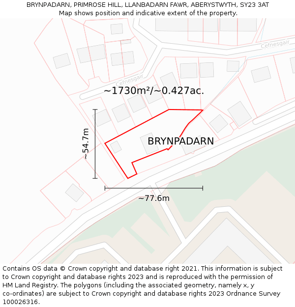 BRYNPADARN, PRIMROSE HILL, LLANBADARN FAWR, ABERYSTWYTH, SY23 3AT: Plot and title map