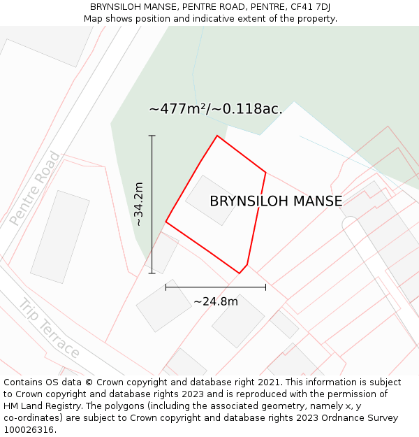 BRYNSILOH MANSE, PENTRE ROAD, PENTRE, CF41 7DJ: Plot and title map