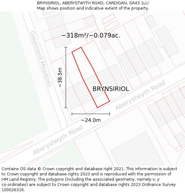 BRYNSIRIOL, ABERYSTWYTH ROAD, CARDIGAN, SA43 1LU: Plot and title map