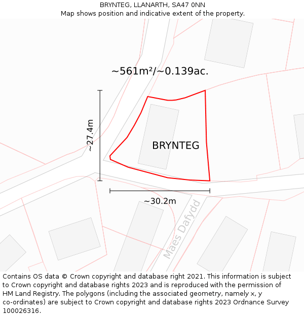 BRYNTEG, LLANARTH, SA47 0NN: Plot and title map